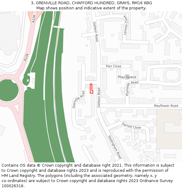 3, GRENVILLE ROAD, CHAFFORD HUNDRED, GRAYS, RM16 6BG: Location map and indicative extent of plot