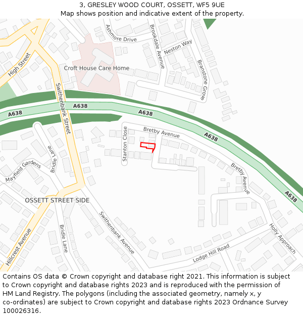 3, GRESLEY WOOD COURT, OSSETT, WF5 9UE: Location map and indicative extent of plot