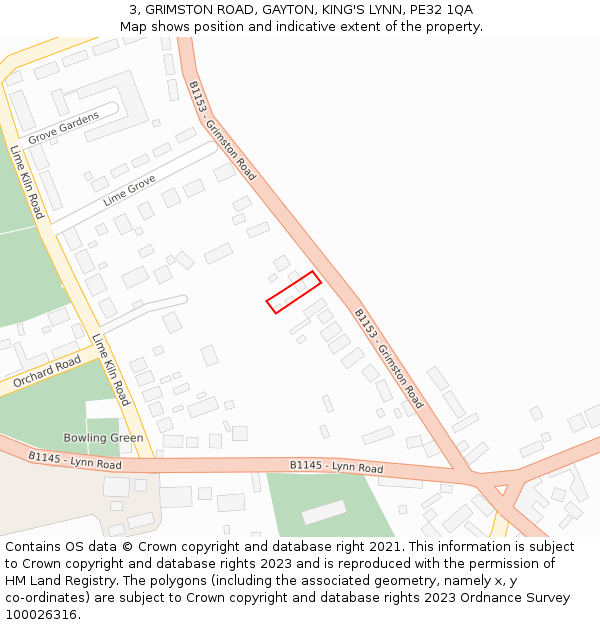 3, GRIMSTON ROAD, GAYTON, KING'S LYNN, PE32 1QA: Location map and indicative extent of plot