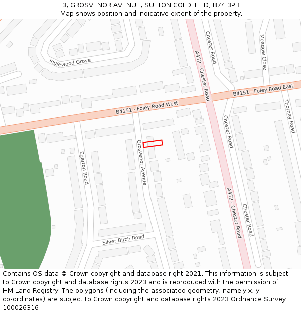 3, GROSVENOR AVENUE, SUTTON COLDFIELD, B74 3PB: Location map and indicative extent of plot