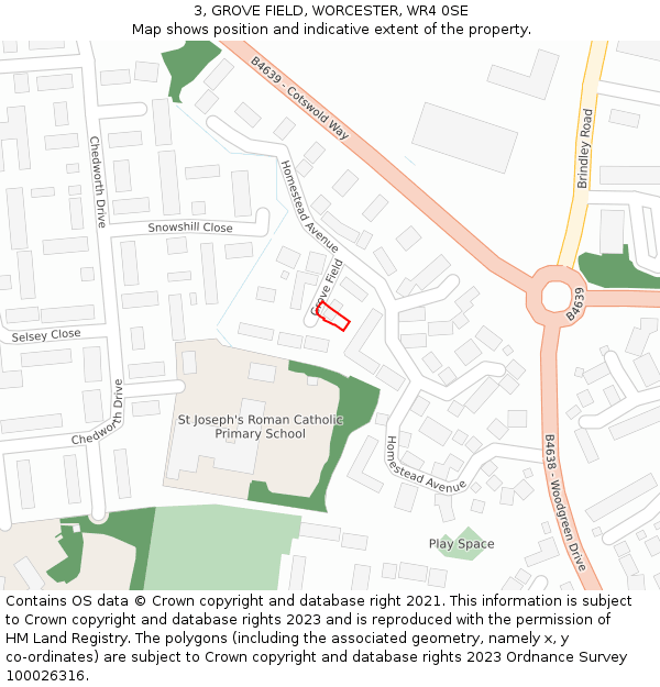 3, GROVE FIELD, WORCESTER, WR4 0SE: Location map and indicative extent of plot