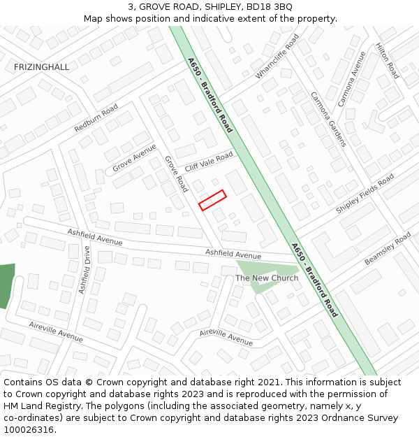 3, GROVE ROAD, SHIPLEY, BD18 3BQ: Location map and indicative extent of plot