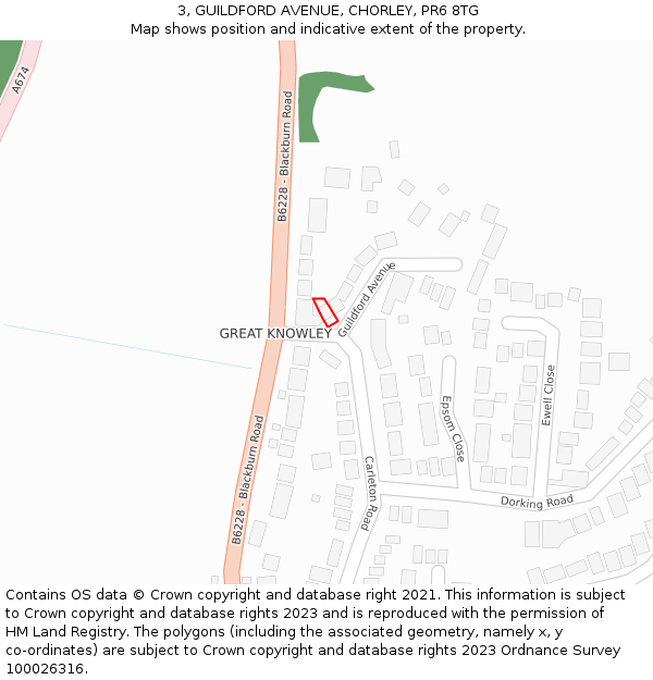 3, GUILDFORD AVENUE, CHORLEY, PR6 8TG: Location map and indicative extent of plot