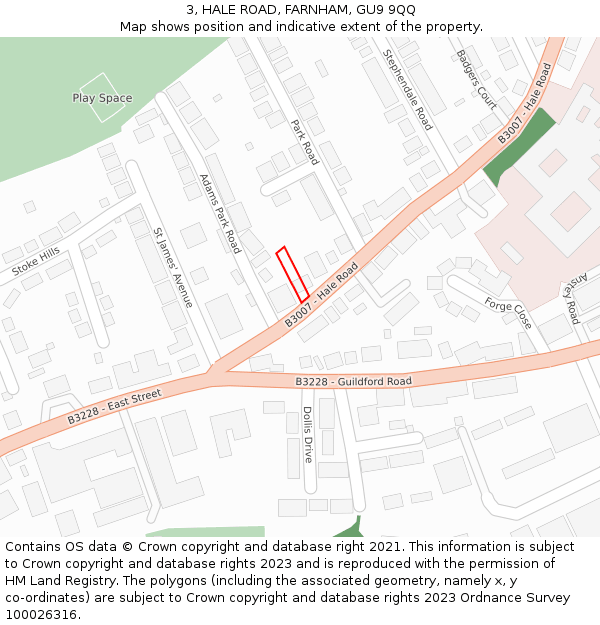 3, HALE ROAD, FARNHAM, GU9 9QQ: Location map and indicative extent of plot