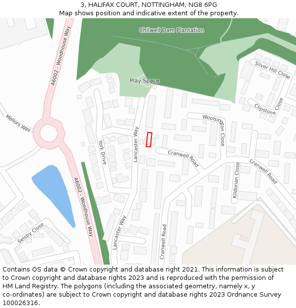 3, HALIFAX COURT, NOTTINGHAM, NG8 6PG: Location map and indicative extent of plot