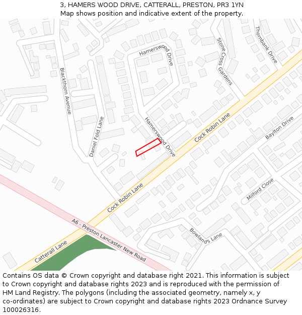 3, HAMERS WOOD DRIVE, CATTERALL, PRESTON, PR3 1YN: Location map and indicative extent of plot