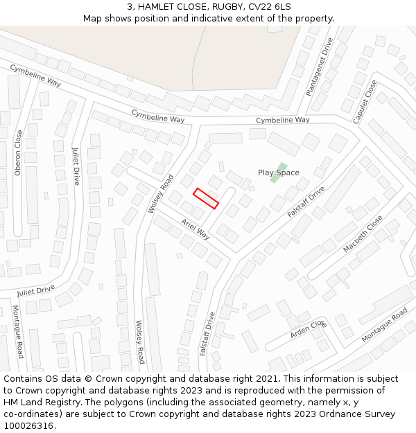 3, HAMLET CLOSE, RUGBY, CV22 6LS: Location map and indicative extent of plot