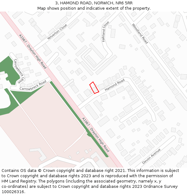 3, HAMOND ROAD, NORWICH, NR6 5RR: Location map and indicative extent of plot
