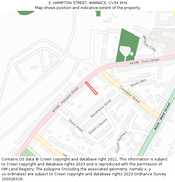 3, HAMPTON STREET, WARWICK, CV34 6HS: Location map and indicative extent of plot