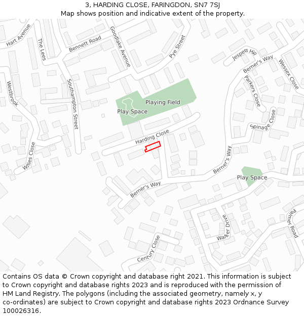 3, HARDING CLOSE, FARINGDON, SN7 7SJ: Location map and indicative extent of plot