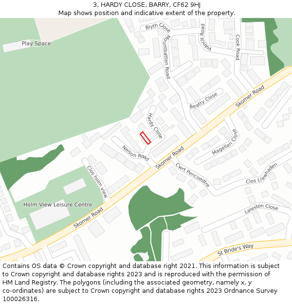 3, HARDY CLOSE, BARRY, CF62 9HJ: Location map and indicative extent of plot