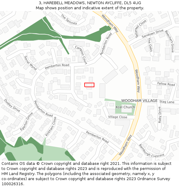 3, HAREBELL MEADOWS, NEWTON AYCLIFFE, DL5 4UG: Location map and indicative extent of plot