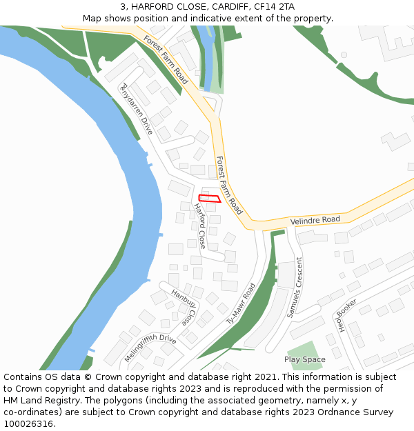 3, HARFORD CLOSE, CARDIFF, CF14 2TA: Location map and indicative extent of plot