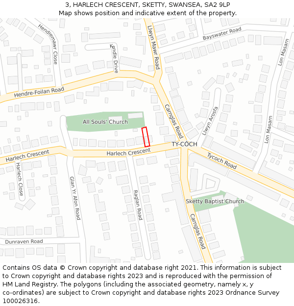 3, HARLECH CRESCENT, SKETTY, SWANSEA, SA2 9LP: Location map and indicative extent of plot