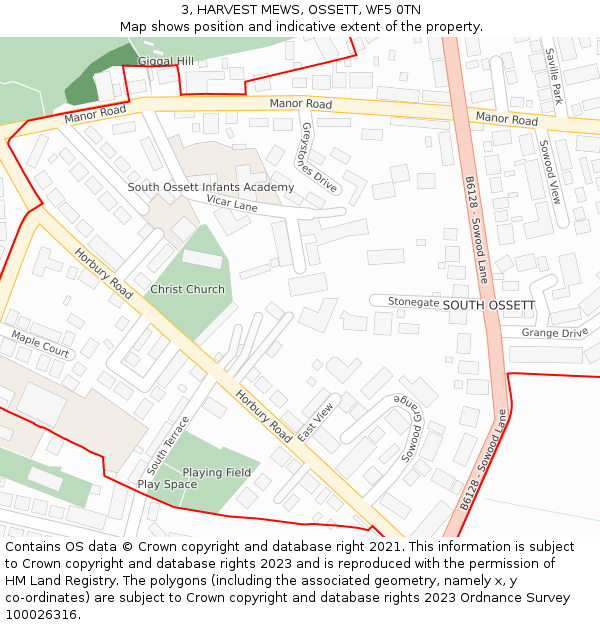 3, HARVEST MEWS, OSSETT, WF5 0TN: Location map and indicative extent of plot