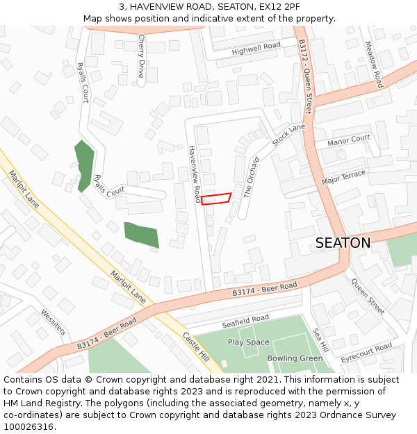 3, HAVENVIEW ROAD, SEATON, EX12 2PF: Location map and indicative extent of plot