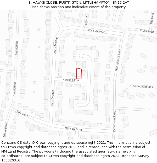 3, HAWKE CLOSE, RUSTINGTON, LITTLEHAMPTON, BN16 2AT: Location map and indicative extent of plot