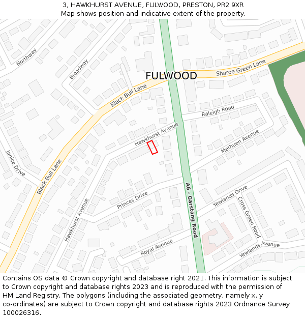 3, HAWKHURST AVENUE, FULWOOD, PRESTON, PR2 9XR: Location map and indicative extent of plot