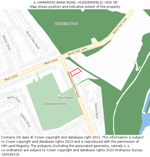 3, HAWKROYD BANK ROAD, HUDDERSFIELD, HD4 7JP: Location map and indicative extent of plot