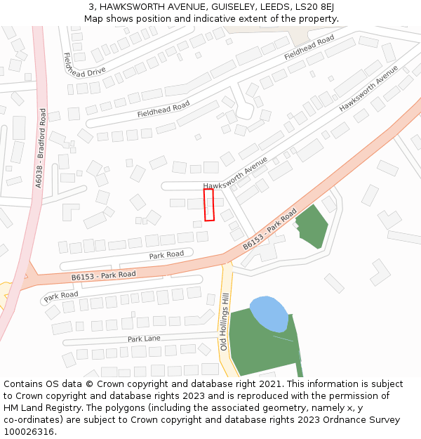 3, HAWKSWORTH AVENUE, GUISELEY, LEEDS, LS20 8EJ: Location map and indicative extent of plot