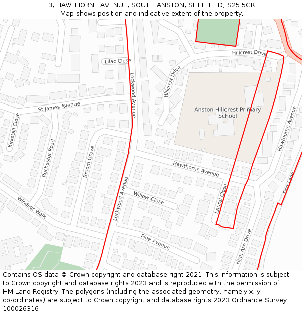 3, HAWTHORNE AVENUE, SOUTH ANSTON, SHEFFIELD, S25 5GR: Location map and indicative extent of plot