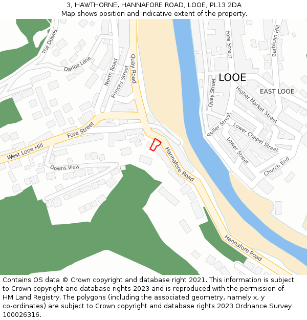 3, HAWTHORNE, HANNAFORE ROAD, LOOE, PL13 2DA: Location map and indicative extent of plot