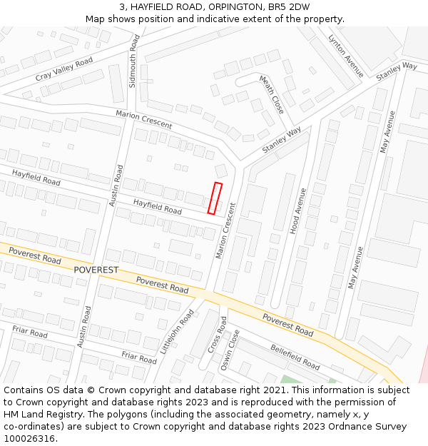 3, HAYFIELD ROAD, ORPINGTON, BR5 2DW: Location map and indicative extent of plot