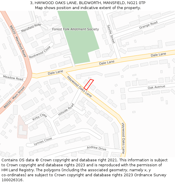 3, HAYWOOD OAKS LANE, BLIDWORTH, MANSFIELD, NG21 0TP: Location map and indicative extent of plot