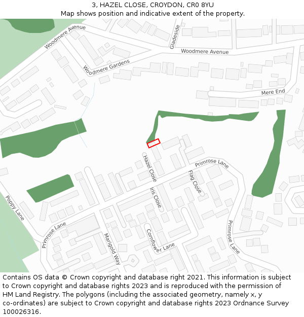 3, HAZEL CLOSE, CROYDON, CR0 8YU: Location map and indicative extent of plot