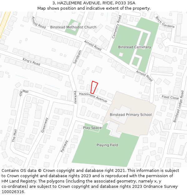 3, HAZLEMERE AVENUE, RYDE, PO33 3SA: Location map and indicative extent of plot