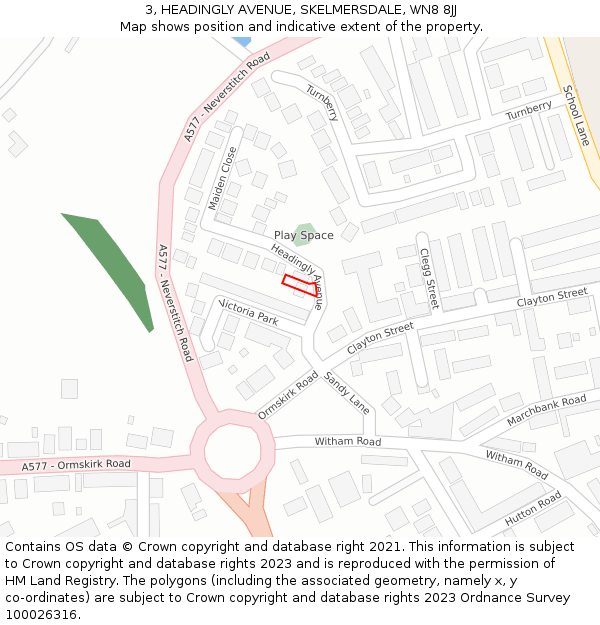 3, HEADINGLY AVENUE, SKELMERSDALE, WN8 8JJ: Location map and indicative extent of plot