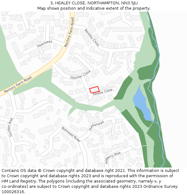 3, HEALEY CLOSE, NORTHAMPTON, NN3 5JU: Location map and indicative extent of plot