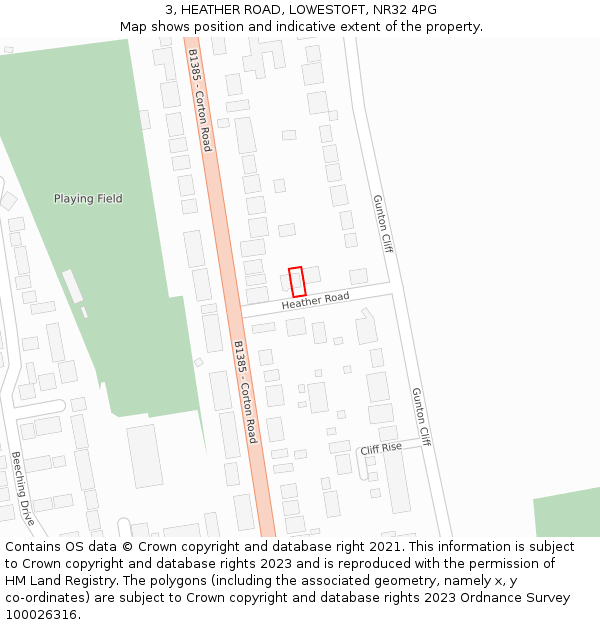 3, HEATHER ROAD, LOWESTOFT, NR32 4PG: Location map and indicative extent of plot