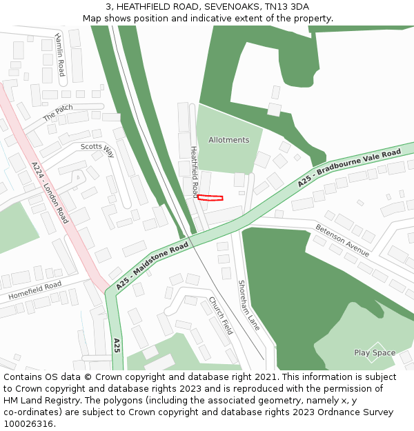 3, HEATHFIELD ROAD, SEVENOAKS, TN13 3DA: Location map and indicative extent of plot