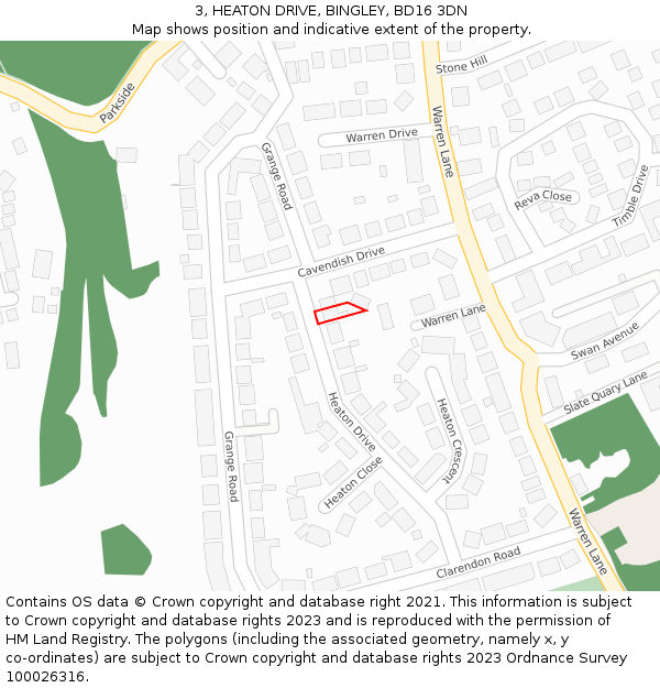 3, HEATON DRIVE, BINGLEY, BD16 3DN: Location map and indicative extent of plot