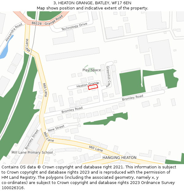 3, HEATON GRANGE, BATLEY, WF17 6EN: Location map and indicative extent of plot