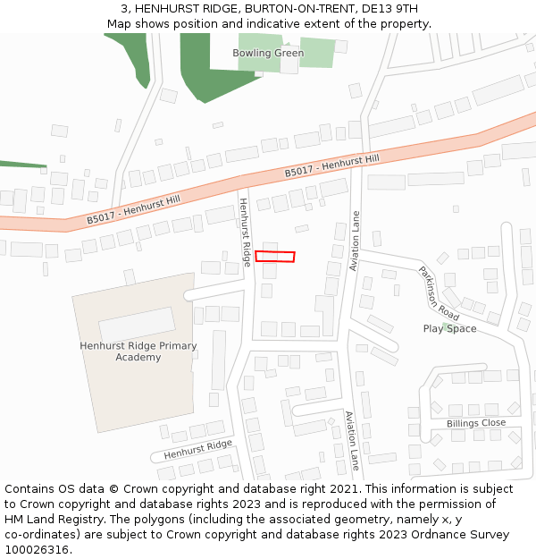 3, HENHURST RIDGE, BURTON-ON-TRENT, DE13 9TH: Location map and indicative extent of plot