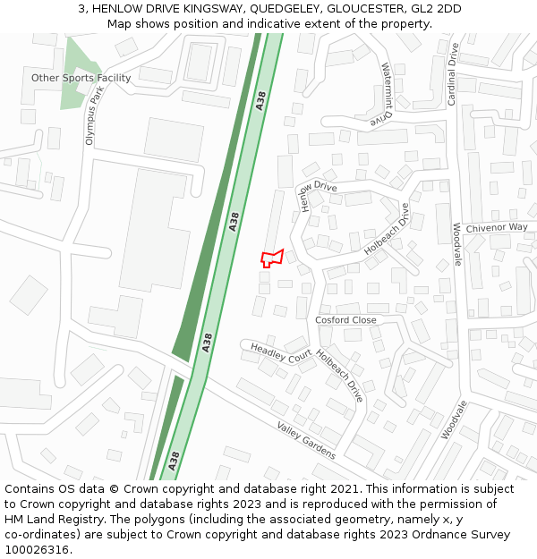 3, HENLOW DRIVE KINGSWAY, QUEDGELEY, GLOUCESTER, GL2 2DD: Location map and indicative extent of plot