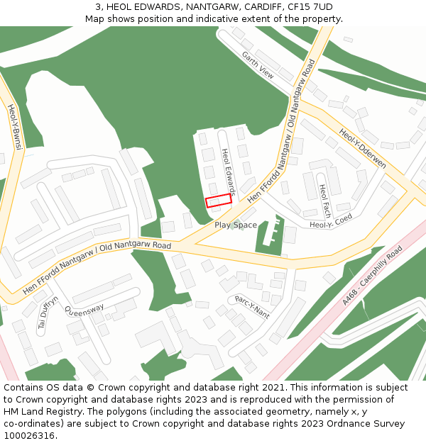 3, HEOL EDWARDS, NANTGARW, CARDIFF, CF15 7UD: Location map and indicative extent of plot