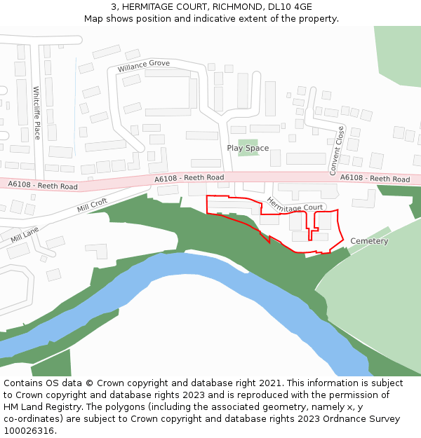 3, HERMITAGE COURT, RICHMOND, DL10 4GE: Location map and indicative extent of plot