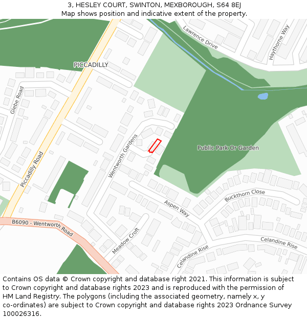 3, HESLEY COURT, SWINTON, MEXBOROUGH, S64 8EJ: Location map and indicative extent of plot