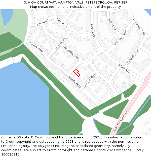 3, HIGH COURT WAY, HAMPTON VALE, PETERBOROUGH, PE7 8ER: Location map and indicative extent of plot