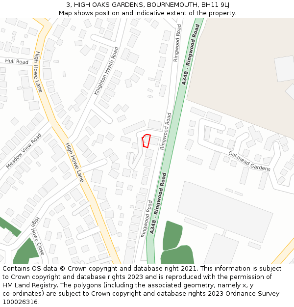 3, HIGH OAKS GARDENS, BOURNEMOUTH, BH11 9LJ: Location map and indicative extent of plot