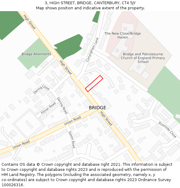 3, HIGH STREET, BRIDGE, CANTERBURY, CT4 5JY: Location map and indicative extent of plot