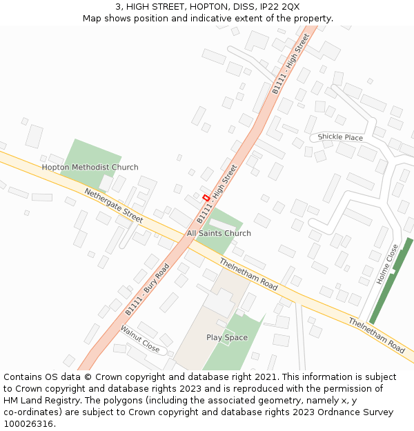 3, HIGH STREET, HOPTON, DISS, IP22 2QX: Location map and indicative extent of plot