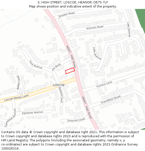 3, HIGH STREET, LOSCOE, HEANOR, DE75 7LF: Location map and indicative extent of plot