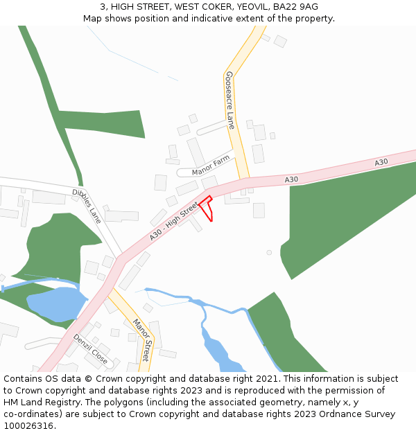 3, HIGH STREET, WEST COKER, YEOVIL, BA22 9AG: Location map and indicative extent of plot