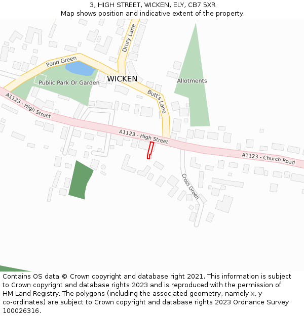 3, HIGH STREET, WICKEN, ELY, CB7 5XR: Location map and indicative extent of plot