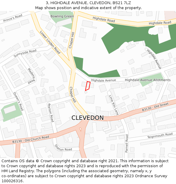 3, HIGHDALE AVENUE, CLEVEDON, BS21 7LZ: Location map and indicative extent of plot