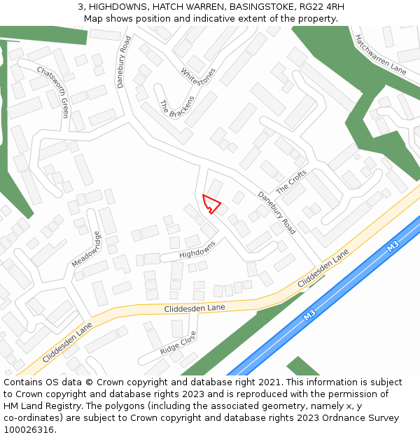 3, HIGHDOWNS, HATCH WARREN, BASINGSTOKE, RG22 4RH: Location map and indicative extent of plot